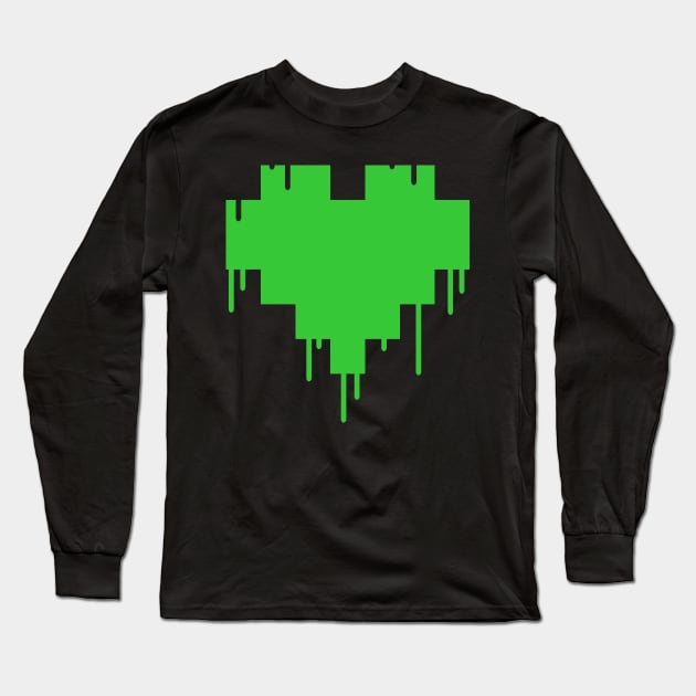 Green Dripping Pixel Heart Long Sleeve T-Shirt by DipsyBunStudios27